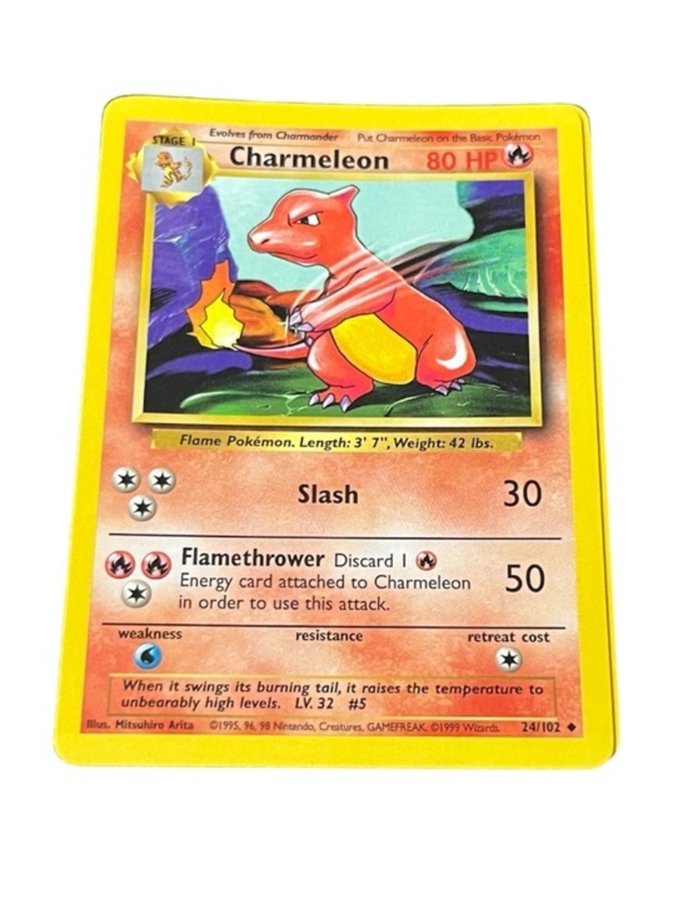 POKEMON CHARMELEON SLASH ORIGINAL RARE 1999 CARD 24/102 LEVEL 32  #5  MINT